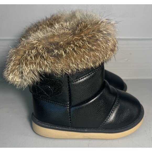 Toddler Girls Comfy Kids Fur Trim Black Gold Size 23‎ 6/7 Winter Boots Lot Of 2 - Picture 8 of 8